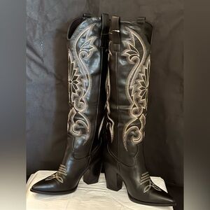 Black Embroidered Western Boots